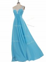 Aqua Blue Chiffon Zipper Quinceanera Court Dresses Sleeveless Floor Length Appliques(SKU SWBD033BIZ)