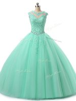 Colorful Floor Length Apple Green Sweet 16 Quinceanera Dress Tulle Sleeveless Beading and Lace