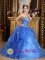 Classical Strapless Blue Sweetheart Organza Quinceanera Dress With Ruffles Decorate In Ayapel colombia
