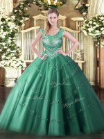 Artistic Tulle Sleeveless Floor Length Quinceanera Gowns and Beading and Appliques(SKU SJQDDT1113002-3BIZ)