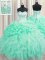 Superior Sleeveless Organza Floor Length Lace Up 15 Quinceanera Dress in Apple Green with Beading and Ruffles and Pick Ups