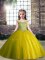Stunning Olive Green Sleeveless Tulle Lace Up Child Pageant Dress for Party and Wedding Party