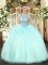 Floor Length Aqua Blue Quince Ball Gowns Scoop Sleeveless Lace Up