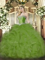 Dazzling Olive Green Sleeveless Floor Length Beading and Ruffles Lace Up Sweet 16 Quinceanera Dress