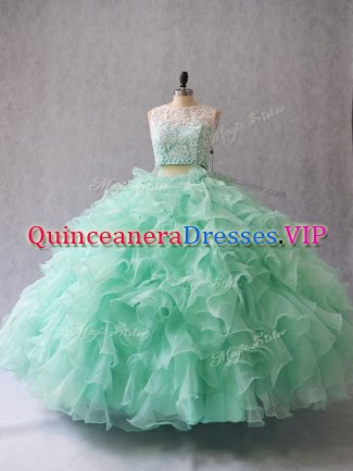 Custom Designed Apple Green Sleeveless Organza Zipper 15 Quinceanera Dress for Sweet 16 and Quinceanera