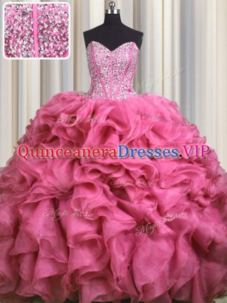 Visible Boning Bling-bling Sleeveless Brush Train Beading and Ruffles Lace Up Vestidos de Quinceanera