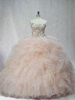 Affordable Champagne Ball Gowns Sweetheart Sleeveless Tulle Lace Up Beading and Ruffles Quinceanera Dress(SKU PSSW1001BIZ)