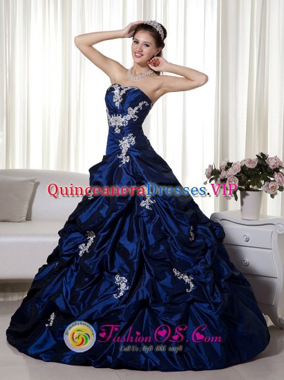 Remarkable A-line Navy Blue Quinceanera Dress With Appliques and Pick-ups Sweetheart In Willcox AZ - Click Image to Close