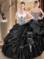 Modest Pick Ups Black Sleeveless Taffeta Lace Up Quinceanera Gown for Military Ball and Sweet 16
