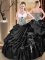 Modest Pick Ups Black Sleeveless Taffeta Lace Up Quinceanera Gown for Military Ball and Sweet 16