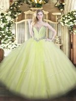 Custom Designed Yellow Green Sleeveless Floor Length Beading Lace Up Quinceanera Dress