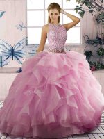 Sleeveless Beading and Ruffles Zipper Quince Ball Gowns