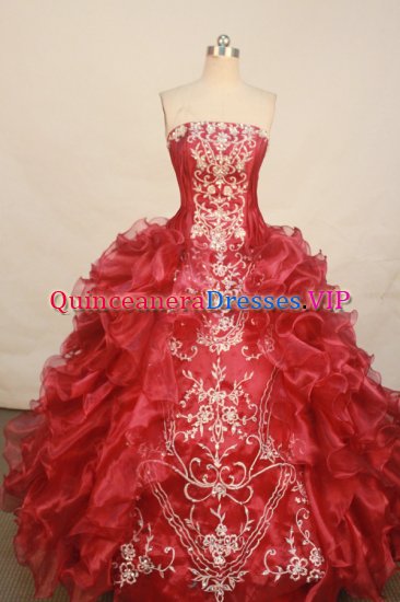 Beautiful ball gown strapless floor-length organza wine red embroidery quinceanera dresses with rolling flowers FA-X-077 - Click Image to Close
