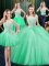 Spectacular Four Piece Tulle Scoop Sleeveless Zipper Lace and Pick Ups Sweet 16 Quinceanera Dress in Apple Green