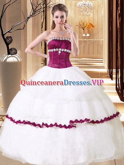 Stylish Floor Length White Sweet 16 Dress Organza Sleeveless Beading - Click Image to Close
