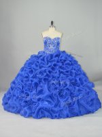 Pretty Blue Sweet 16 Dresses Sweet 16 and Quinceanera with Beading and Pick Ups Sweetheart Sleeveless Brush Train Lace Up