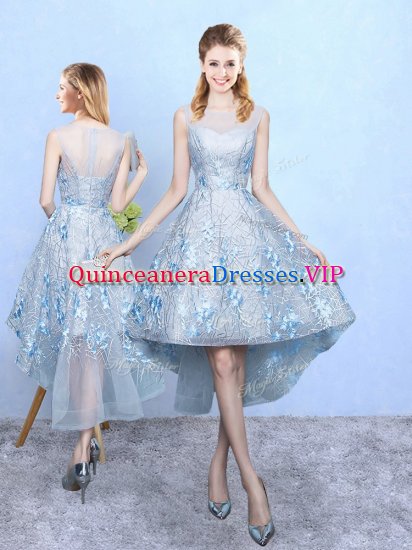 Light Blue Zipper Scoop Appliques Quinceanera Dama Dress Tulle and Printed Sleeveless - Click Image to Close