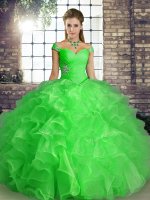 Off The Shoulder Sleeveless Lace Up Quinceanera Gowns Green Organza
