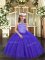 Royal Blue Ball Gowns Tulle Halter Top Sleeveless Beading Floor Length Lace Up Kids Formal Wear