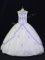 Sleeveless Floor Length Appliques Lace Up Quinceanera Gowns with White And Purple