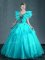 Customized Floor Length Lace Up Quinceanera Gowns Aqua Blue for Military Ball and Sweet 16 and Quinceanera with Embroidery