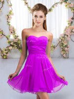 New Style Sleeveless Chiffon Mini Length Lace Up Dama Dress for Quinceanera in Purple with Ruching