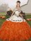 Captivating Orange Red Ball Gowns Embroidery and Ruffles Quince Ball Gowns Lace Up Organza Sleeveless Floor Length