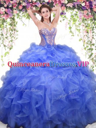 Simple Sleeveless Beading and Ruffles Lace Up Sweet 16 Dresses