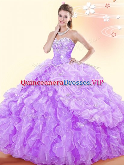 Artistic Lavender Organza Lace Up Ball Gown Prom Dress Sleeveless Floor Length Beading and Ruffles and Pick Ups - Click Image to Close