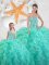 Turquoise Sleeveless Organza Lace Up Vestidos de Quinceanera for Military Ball and Sweet 16 and Quinceanera
