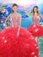 Delicate Floor Length Ball Gowns Sleeveless Coral Red Sweet 16 Quinceanera Dress Lace Up(SKU QDDTA76001-1BIZ)