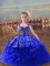 Custom Designed Royal Blue Lace Up Little Girls Pageant Dress Wholesale Embroidery Sleeveless Sweep Train
