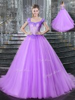 New Style Straps With Train Ball Gowns Sleeveless Lilac Quinceanera Dress Brush Train Lace Up(SKU YCQD0167-4BIZ)