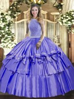Floor Length Lace Up Sweet 16 Dresses Lavender for Military Ball and Sweet 16 and Quinceanera with Beading and Ruffled Layers(SKU SJQDDT1443002-2BIZ)