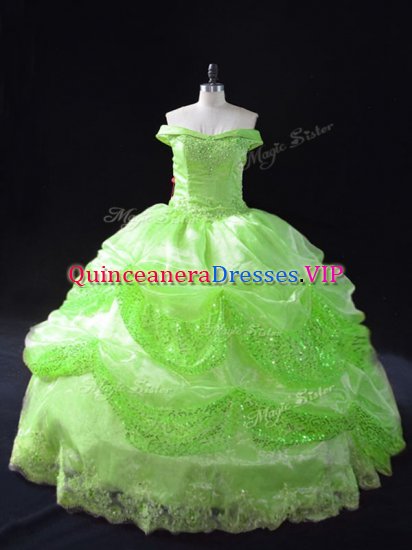 Cute Organza Off The Shoulder Sleeveless Lace Up Beading and Appliques and Pick Ups Quinceanera Gown in - Click Image to Close