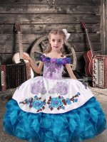 Trendy Aqua Blue Sleeveless Beading and Embroidery and Ruffles Floor Length Kids Pageant Dress