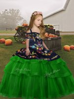Sleeveless Lace Up Floor Length Embroidery and Ruffled Layers Child Pageant Dress