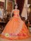 Gorgeous Orange Red Ruched Bodice Quinceanera Dress For Colditz Sweetheart Organza Beading Ball Gown