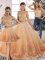 Discount Peach Three Pieces Lace Vestidos de Quinceanera Backless Tulle Sleeveless