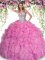 Captivating Floor Length Rose Pink 15 Quinceanera Dress Organza Sleeveless Beading and Ruffles