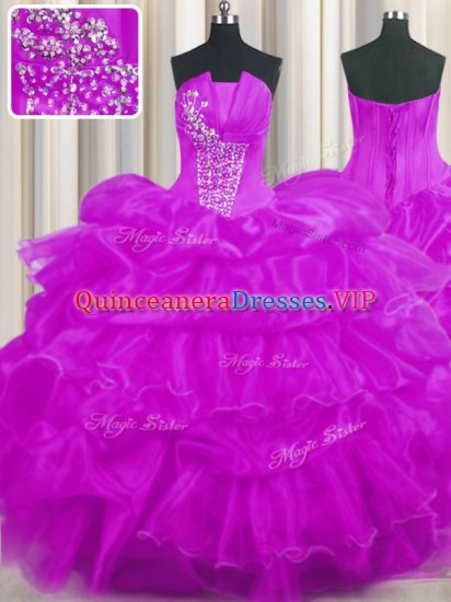 Fitting Sleeveless Floor Length Beading and Ruffled Layers and Pick Ups Lace Up Quinceanera Dresses with Purple - Click Image to Close