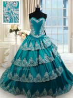 Beautiful Teal Sweetheart Neckline Beading and Embroidery and Ruffled Layers Vestidos de Quinceanera Sleeveless Lace Up