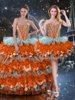 Multi-color Sleeveless Beading and Ruffles and Ruffled Layers Floor Length Sweet 16 Dresses