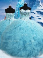 Floor Length Aqua Blue Vestidos de Quinceanera Tulle Sleeveless Beading and Pick Ups(SKU PSSW0680BIZ)