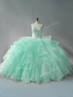 High End Organza Sweetheart Sleeveless Court Train Lace Up Beading and Ruffles 15th Birthday Dress in Apple Green