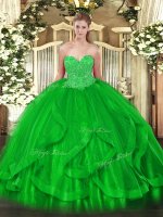 Deluxe Ball Gowns Sweet 16 Quinceanera Dress Green Sweetheart Organza Sleeveless Floor Length Lace Up
