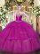 Modest Tulle Sweetheart Sleeveless Lace Up Beading and Ruffled Layers Quinceanera Gowns in Fuchsia