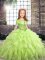 Custom Designed Yellow Green Sleeveless Floor Length Beading Lace Up Pageant Dresses