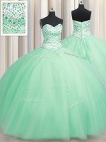 Enchanting Apple Green Ball Gowns Tulle Sweetheart Sleeveless Beading Floor Length Lace Up Quinceanera Dress