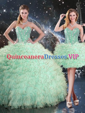 Fancy Apple Green Military Ball Dresses Military Ball and Sweet 16 and Quinceanera with Beading and Ruffles Sweetheart Sleeveless Lace Up